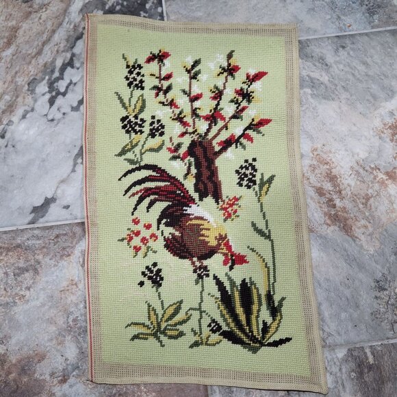 Handmade Finished Pair Completed Cross Stitch Rooster Hen Chicken Embroidery Unf - Picture 13 of 16